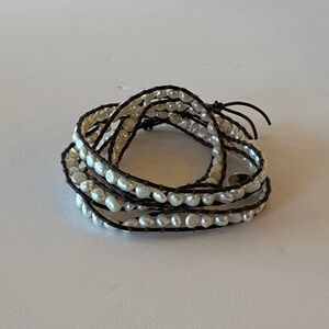 Leather Wrap Elegant Pearl Wrap Bracelet 31 inches